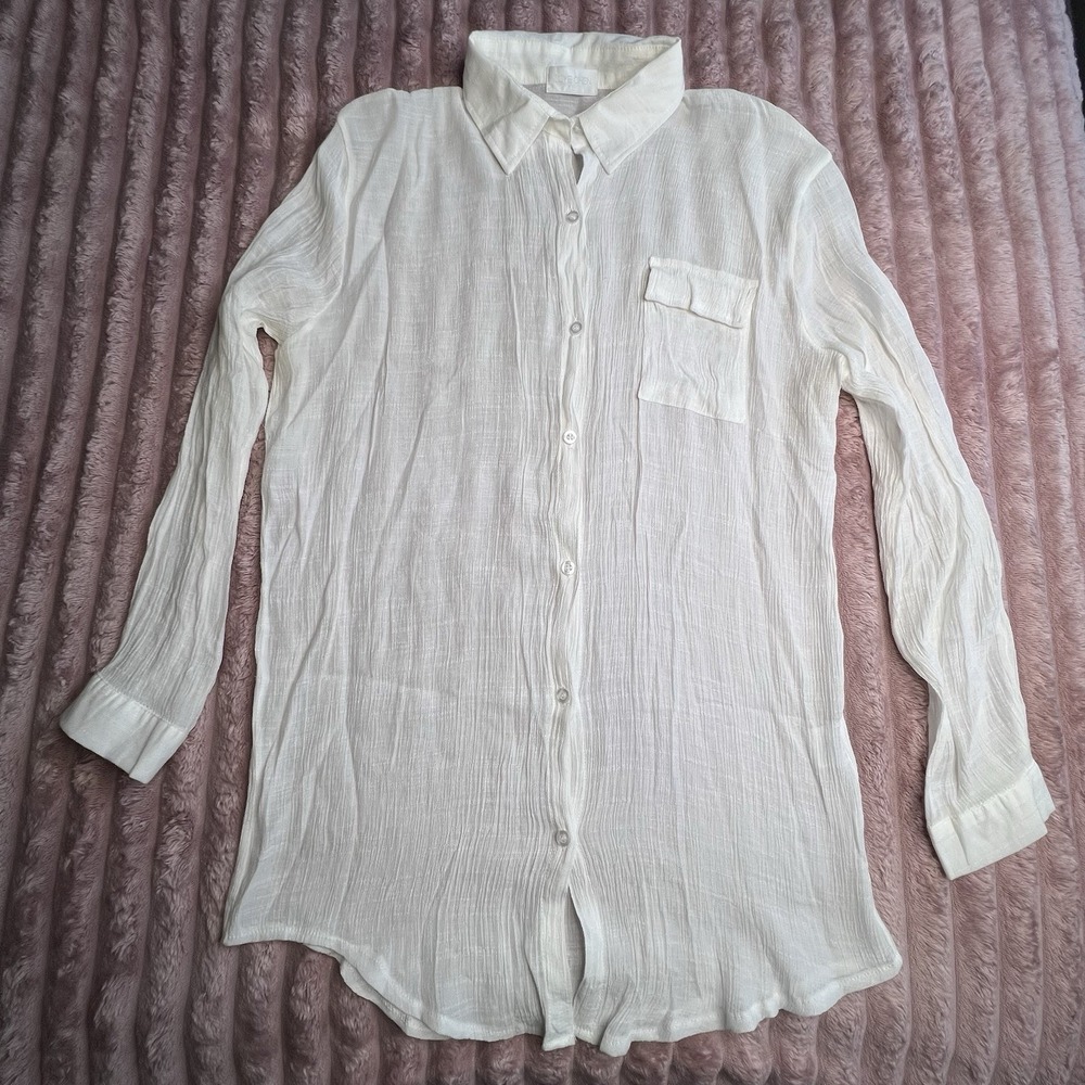 Zoye Chen White Linen Oversized Size Large‎ Top Beach Coastal Summer Cover Up